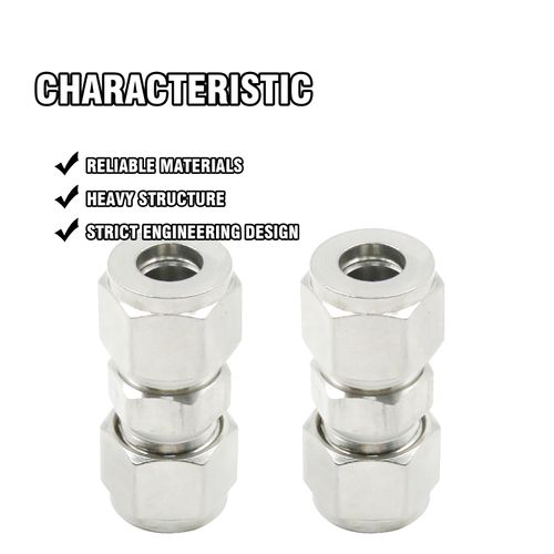 EATAKWARD 2 Pcs Stainless Steel Compression Tube Fittings, 3/8 Inch OD x 3/8 Inch OD Straight Union Connector with Double Ferrules for Connecting Tubes