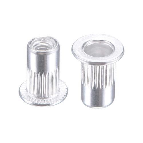 sourcing map M3 Rivet Nuts Aluminium Alloy Knurled Flat Head Threaded Insert Nut Silver 25pcs