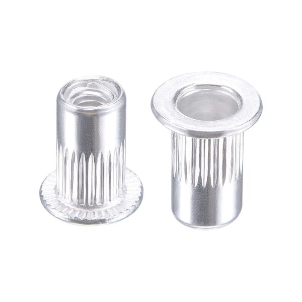 sourcing map M3 Rivet Nuts Aluminium Alloy Knurled Flat Head Threaded Insert Nut Silver 25pcs
