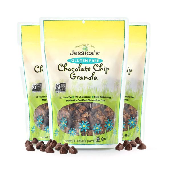 Jessica’s Natural Foods - Gluten-Free Chocolate Chip Granola, made with rich chocolate chips, Non-GMO, no artificial flavors or preservatives, 11oz (Pack of 3)