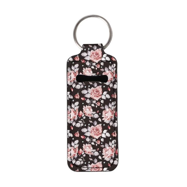 COEQINE Chapstick Holder Keychain for Girls Women Lip Balm Holder Chapstick Keychain Holder for Lipstick,Chapstick,Lip Balm, Rosa Blumen, One size