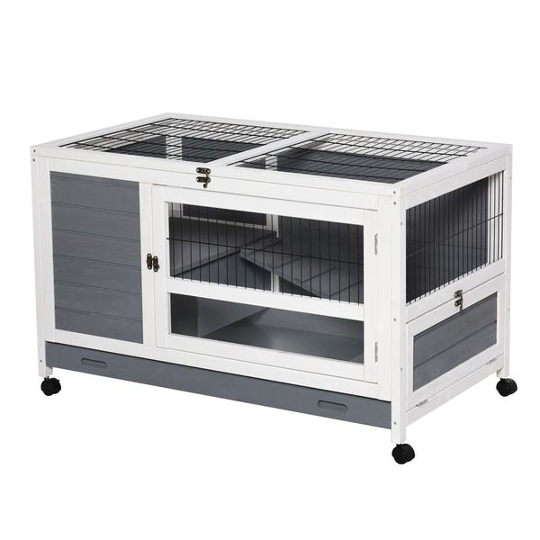 PawHut Wooden Pet House Elevated Rabbit Hutch Bunny Cage 102 x 60 x 63.5cm