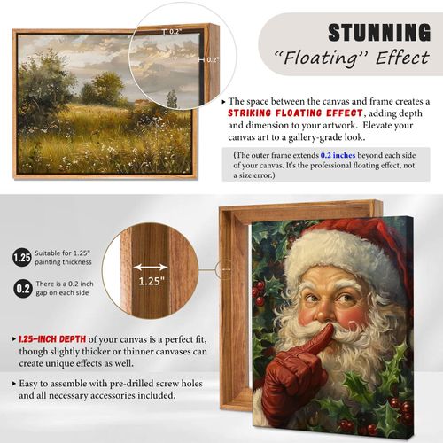 Canvas Floater Frame Fits 1”–1.25”Deep Gallery-Wrapped Canvas, Floating Picture Frame for Wall Art, Posters, Oil Paintings and Prints, PS Wood Grain Look Frames with Hanging kit 8X8 inch Light Oak