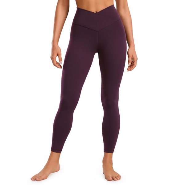 CRZ YOGA Damen Butterluxe Cross Waist Workout Leggings V Cross High Waisted Bauchkontrolle Gym Yoga Leggings - 64cm Dunkellila 38