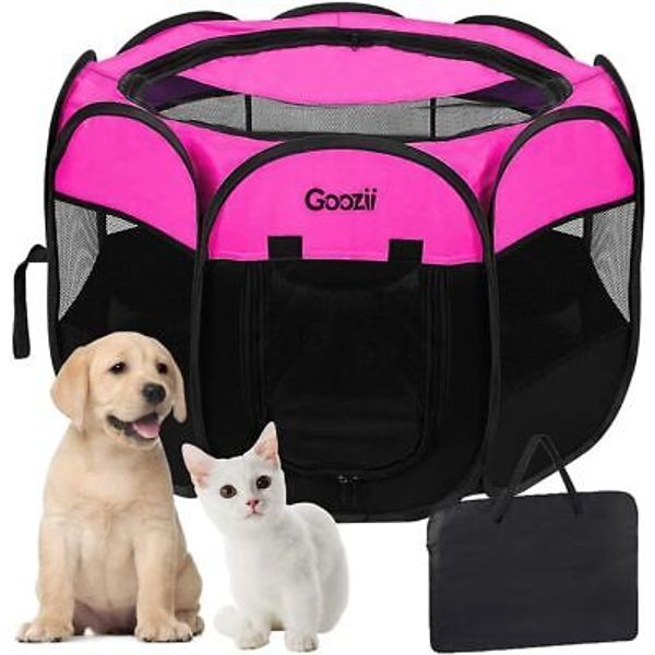 Pet Cat Playpen for Indoor Cats Enclosed, Portable Foldable Dog Pink