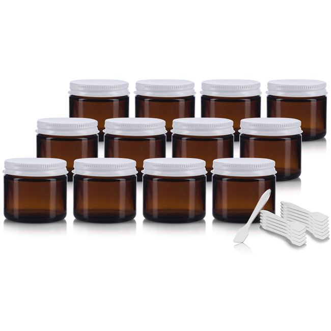 1 oz Clear Thick Glass Straight Sided Jar with White Metal Airtight Lid (12 Pack)