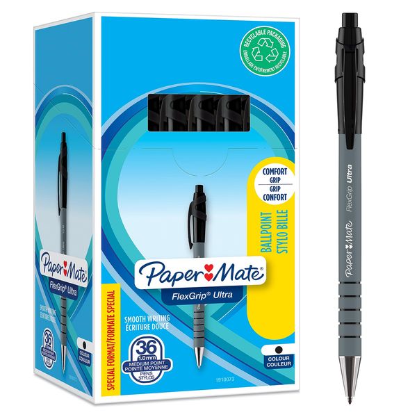 Paper Mate Flexgrip Ultra Retractable Ballpoint Pens | Medium Point (1.0mm) | Black Ink | 36 Count