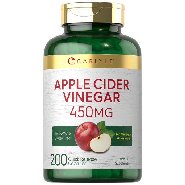 Apple Cider Vinegar Capsules 450mg | 200 Count | Non-GMO | by Carlyle