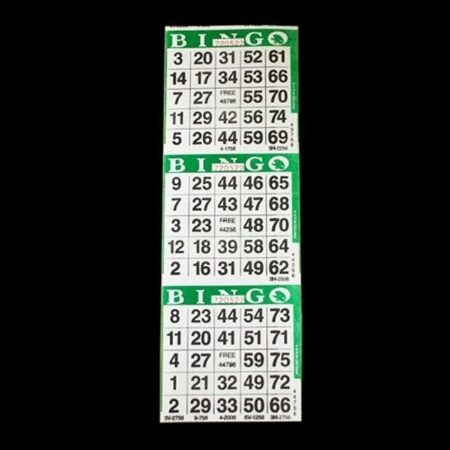 SmallToys 3 on Green Bingo Paper Game Cards - 1000 Sheets - 4 Inch by 12 Inch Size Disposable Sheet - Made in USA