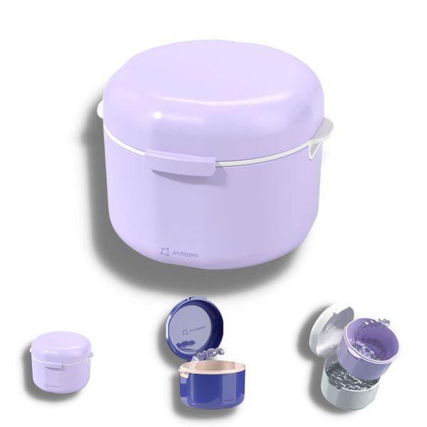 Archtypes Denture Case, Denture Cleaner, Retainer Case, Mouthpiece, Cleaning Case, Partial Denture Case (Purple)