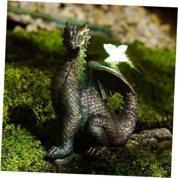 Solar Art Statue for Garden Decoration: Outdoor Sculpture for Copper Dragon