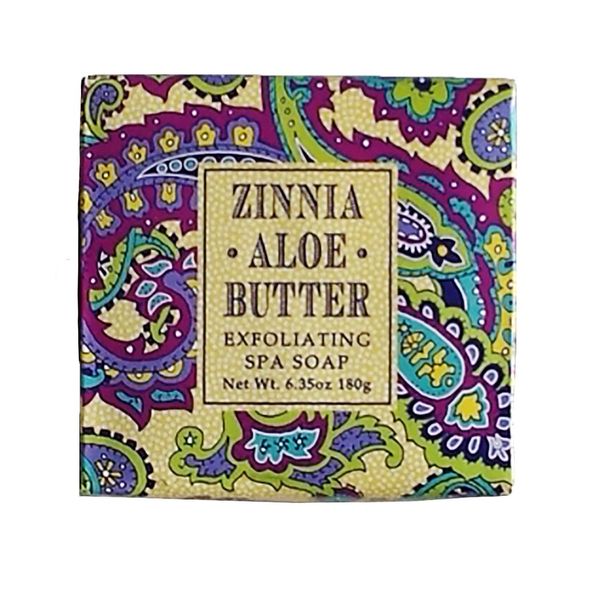 Greenwich Bay ZINNIA ALOE BUTTER Exfoliating Spa Soap, Enriched with Aloe Butter, Shea Butter, blended with Wheat Bran and Apricot Seed, No Parabens, No Sulfates 6.35 Oz. (1 Pack)