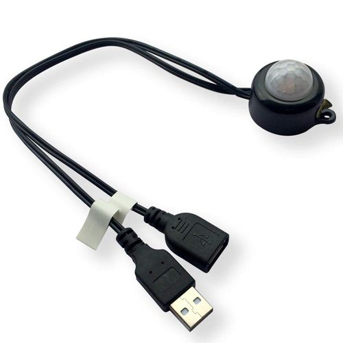 USB 5V DC12-24V 2A PIR Motion Activated Mini Body PIR Sensor Switch with USB Interface Cable for LED Strip Automatic Light Security Camera Pet Monitoring (with Light Sensor, Black)