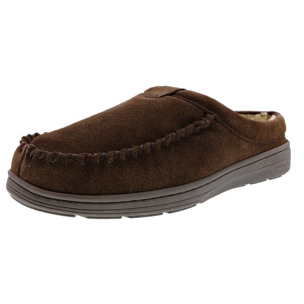 Clarks Dark Brown Suede Moccasin Faux Fur Lining Slip On Indoor Outdoor Slippers (Dark Brown, 10)