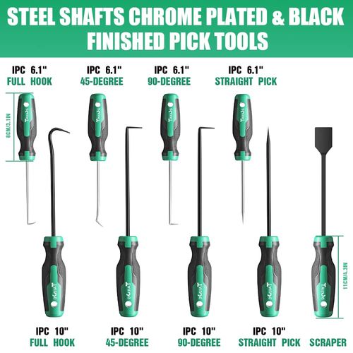 TAILUG 10 In 1 Heavy Duty Hook and Pick Set,9Pcs Precision Scraper Gasket Scraping Hose Removal Puller Hook,Car Auto Oil Seal/O-Ring Seal Gasket Pick Hook Puller Remover, Electronics Hand Tool Set