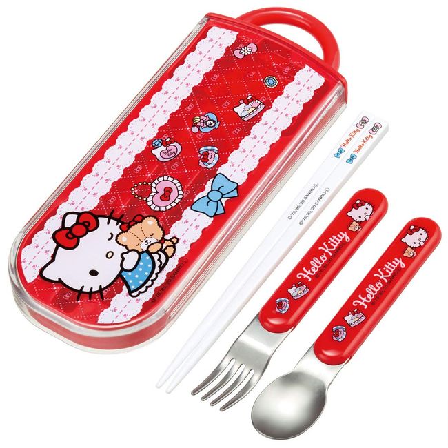 Skater TACC2AG Children's Ag+ Antibacterial Trio Set, Chopsticks, Spoon and Fork, Kitty Sanrio, Made in Japan