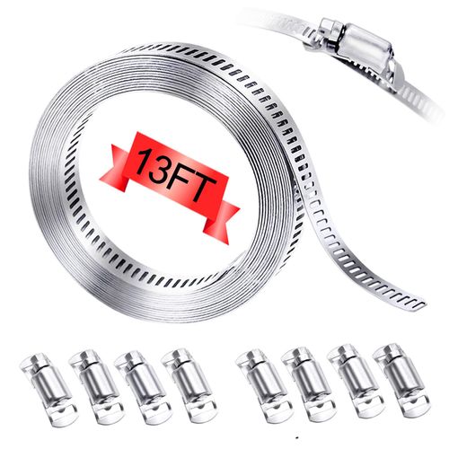 maierke 304 Stainless Steel Hose Clamp Assortment Kit,DIY 13FT Metal Strap + 8 Stronger Fasteners,Adjustable Large Worm Gear Hose Clamps Screw Clamps for Pipe,Duct,Tube,and Fuel Line