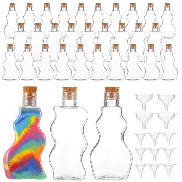 Yaomiao 30 Packs 2.5 oz Plastic Sand Art Bottles with Corks for Kids 3 Styles Sand Art Clear Containers for Sand Art Wedding Invitations Fun Arts Crafts Supplies Boys Girls Decorations (Cork Topper)