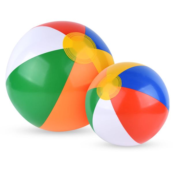 PLULON Beach Balls Inflatable Beach Toys Rainbow Beach Ball Bulk for Family Swimming Pool Beach Party Summer Game