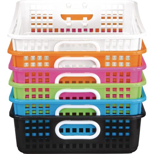 Really Good Stuff 6PK Plastic Desktop Paper Storage Basket for Classroom or Home–14”x10” Plastic Mesh Basket-Secure Papers Crease-Free–Neon Pop