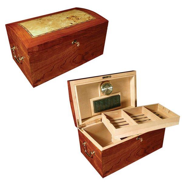 Prestige Import Group The Broadway Arch Top Cigar Humidor - Up to 150 Cigar Capacity - Color: Lacquer Burl w/Mappa Wood Inlay