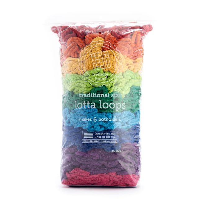 Friendly Loom Lotta Loops Rainbow 7" Traditional Size Cotton Loops Makes 6 (6" x 6') Potholders by Harrisville Designs Made in The USA