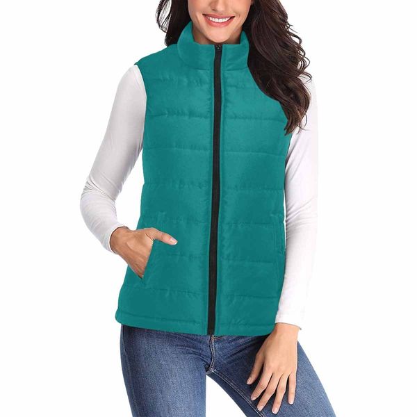 Womens Puffer Vest Jacket / Dark Teal Green - M