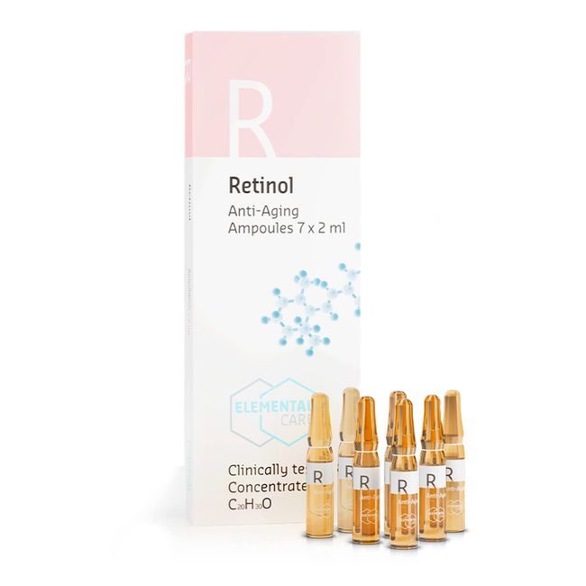 Retinol Ampullen 7x2ml - Retinol Serum hochdosiert - Retinol Serum Gesicht, reduziert Falten um 64% in 3 Monaten, Skincare Booster, Augenringe entfernen - Falten Weg Soforteffekt - Elemental Care