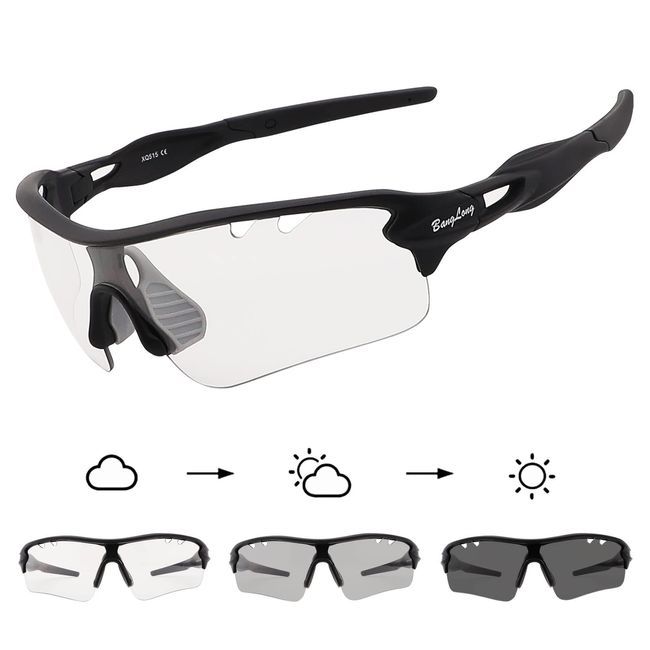 BangLong Fahrradbrille Selbsttönend Sonnenbrille Herren Damen UV400 Schutz Sportbrille für Schnelle Radfahren Laufen Baseball Mtb Outdoorsport Fahrrad