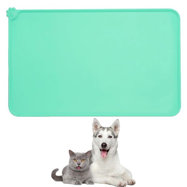 H&R Dog Cat Food Mat Non Slip Silicone Waterproof Pet Feeding Placement Tray To Stop Food Spills And Water Messes Dog Bowl Mat Is Non-Toxic And Safe For The Pets (Green)