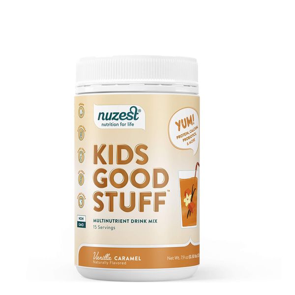 Nuzest - Kids Good Stuff - Vegan Smoothie Mix - Vanilla Caramel - Multivitamin Nutritional Supplement Protein Shake - Dairy Free - Supporting Growth and Development - 225g/ 7.9 oz (15 Servings)