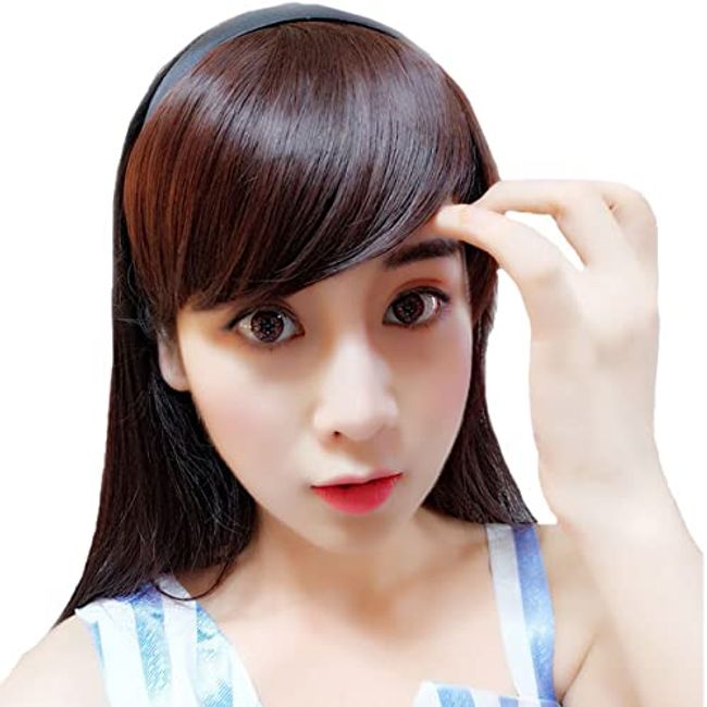 Island Wig MG 004 Women's Bangs Wig, Headband, Point Wig, Extension, Hair Bangs, F Oblique Bangs, Maroon Brown