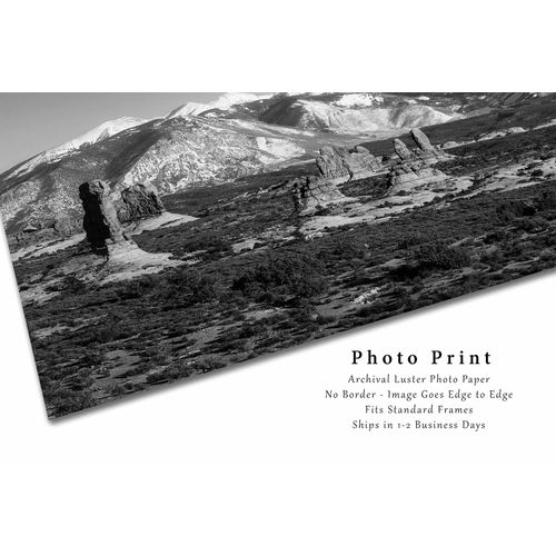 Arches National Park Photography Print (Not Framed) Black and White Picture of La Sal Mountains and Hoodoos near Moab Utah Western Landscape Wall Art Rocky Mountain Decor (20" x 30")