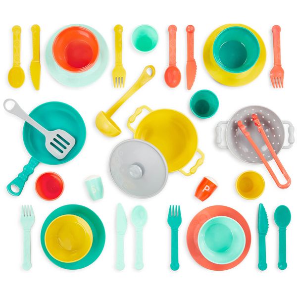 B. toys – Play Kitchen Accessories – Cookware, Dishes, Utensils – 33-Piece Play Set for Kids – Pretend Play Toys – 3 Years + – Mini Chef Kitchen Set