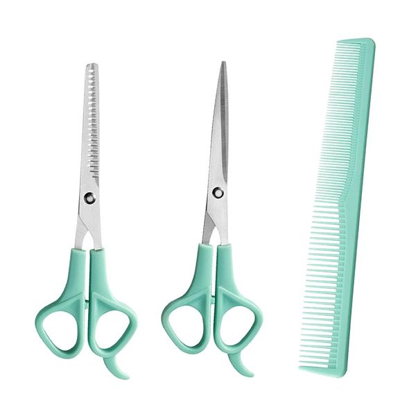 3 Pcs Hair Cutting Scissors Shears Kit, Stainless Steel Hair Cutting Scissors Thinning Shears Hair Cutting Teeth Scissors Professional Hairdressing Scissors Set for Adults Kids - Green