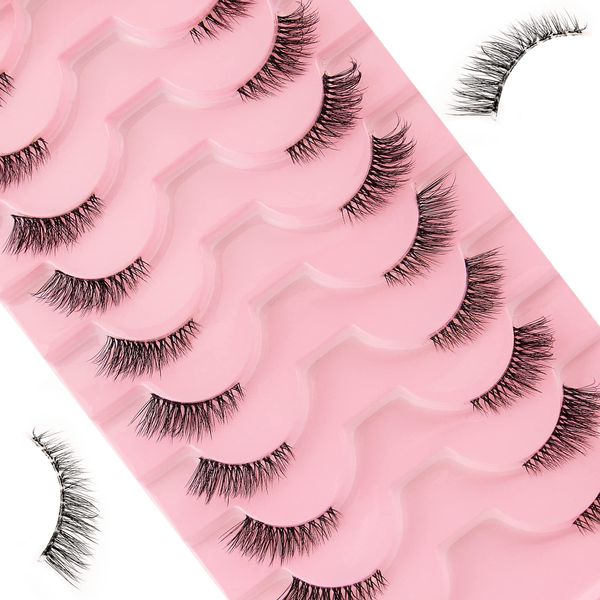 Halbe Falsche Wimpern10 Paare 3D Natürliche Künstliche Wimpern Set Handgemachte Wiederverwendbare Halbe Wimper Katzenauge (M54)