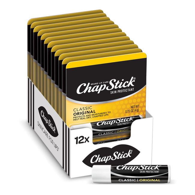 ChapStick Classic Original Lip Balm Tubes, Lip Care - 0.15 Oz (12 Blister Packs of One Each)