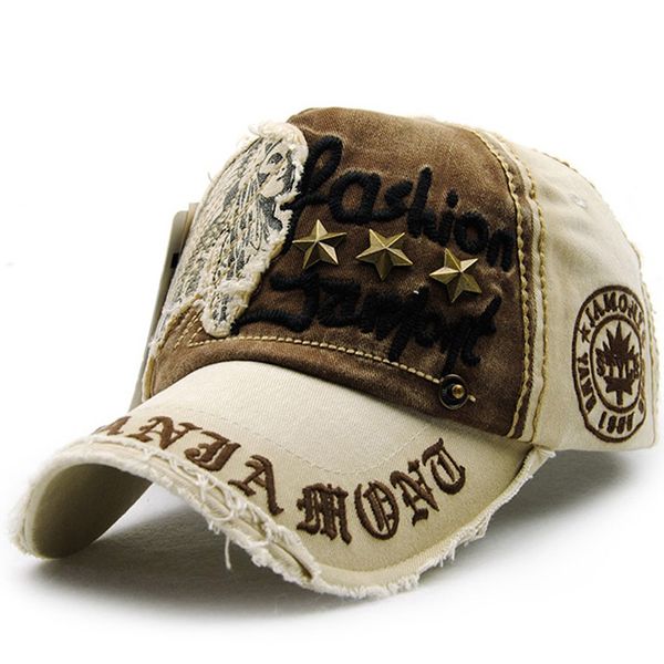 Kuyou Vintage Baseball Mütze Caps Distressed Sport Trucker Hat (Beige)