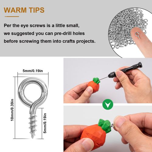 Weico 300pcs Screw Eye Pins Hooks, Small Metal Hoop Eye Pin Screws for DIY Jewelry, Charm Bead Pieces/Arts & Crafts Projects/Cork Top Bottles/Charm Bead Pieces(10X5mm)