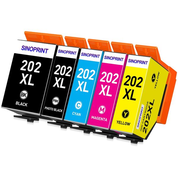 SINOPRINT 202XL Ink Cartridges Replacement for Epson 202XL Compatible with Epson XP6100 Printer Ink Cartridges for Epson XP-6105 XP-6100 XP-6005 XP-6000 XP-6001 XP6100 XP6105 XP6005 XP6000(5 Pack)