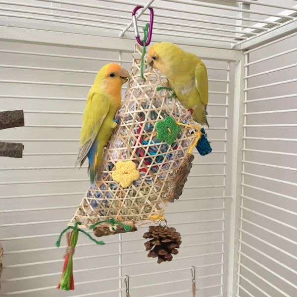 Parrot Bite Toys Climbing Foraging Bird Chewing Toy Colored Paper Shredder Bamboo Woven Lovebirds