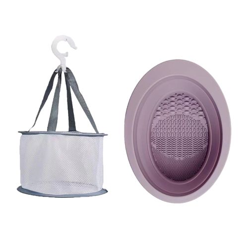 BQLYblink Confezione Da 2 Viola Tappetino Per La Pulizia Dei Pennelli Per Il Trucco Tampone Per La Pulizia Dei Pennelli Per Il Trucco In Silicone Con Rete Per Asciugare Sospesa