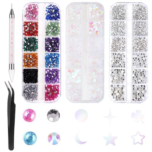 Strass Unghie, 4200 Pezzi Brillantini Unghie, Brillantini Unghie Nail Art, Colorato Strass Unghie Nail Art, DIY Brillantini per Unghie, con 1 Pinzetta e 1 Pennarello per Strass Adatto per Nail Art