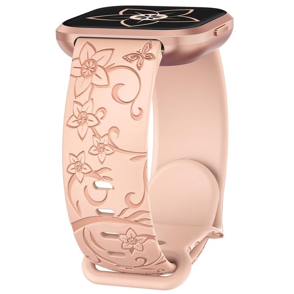 Wearlizer Floral Engraved Watch Strap Compatible with Fitbit Versa 2/Versa/Versa Lite/Versa SE, Soft Silicone Cute Wildflowers Butterflies Sport Laser Watch Strap Replacement Wristband for Women