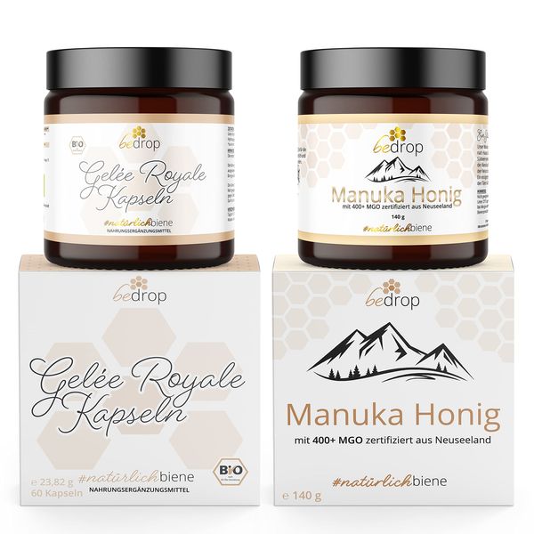 bedrop | Energiebooster Set, Manuka Honig MGO 400+ + Bio Gelee Royal Kapseln 60 Kapseln, natürliche Energie im Set