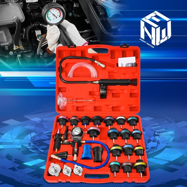 28Pcs Cooling System Leak Test and Pneumatic Purge Fill Set w/ Adapter Caps