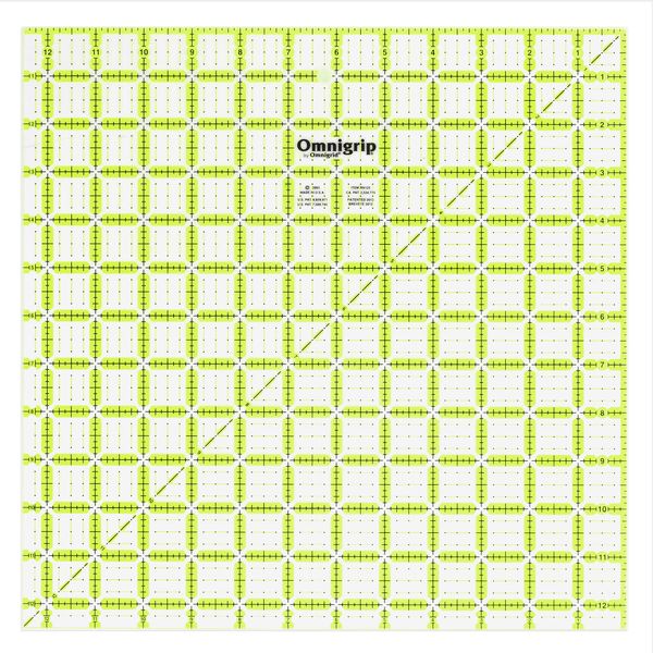 Omnigrid Omnigrip x 12-1/2" Non-Slip Square Quilting Ruler, Clear