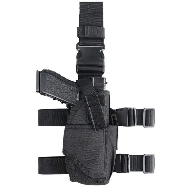 Goldmiky Beinholster Pistolenholster, Einstellbare Tactical Airsoft Pistol Drop Bein Holster Tasche, Oberschenkel Tiefziehholster taktisch für rechtes Bein zum Jagdschießen Camping (Schwarz rechte)