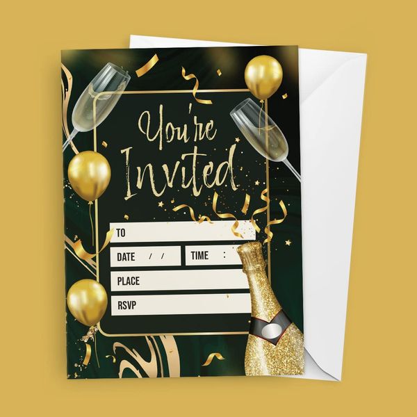 Kirsten McMillan 32 Champagne Party Invites - Adult Birthday Party Invitations with Envelopes – Designed and Printed in the UK