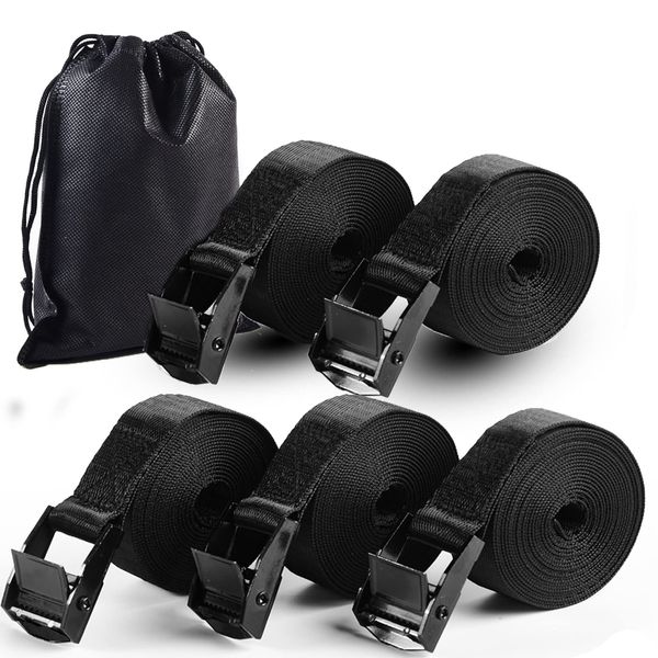 5Pack Cam Buckle Tie Down Straps, 1" x 4 ft Heavy Duty Lashing Secure Strap Adjustable Black Pull Cinch Strap for Kayak, Cargo, Luggage, Bicycles,Truck, Car Roof Rack, Moving